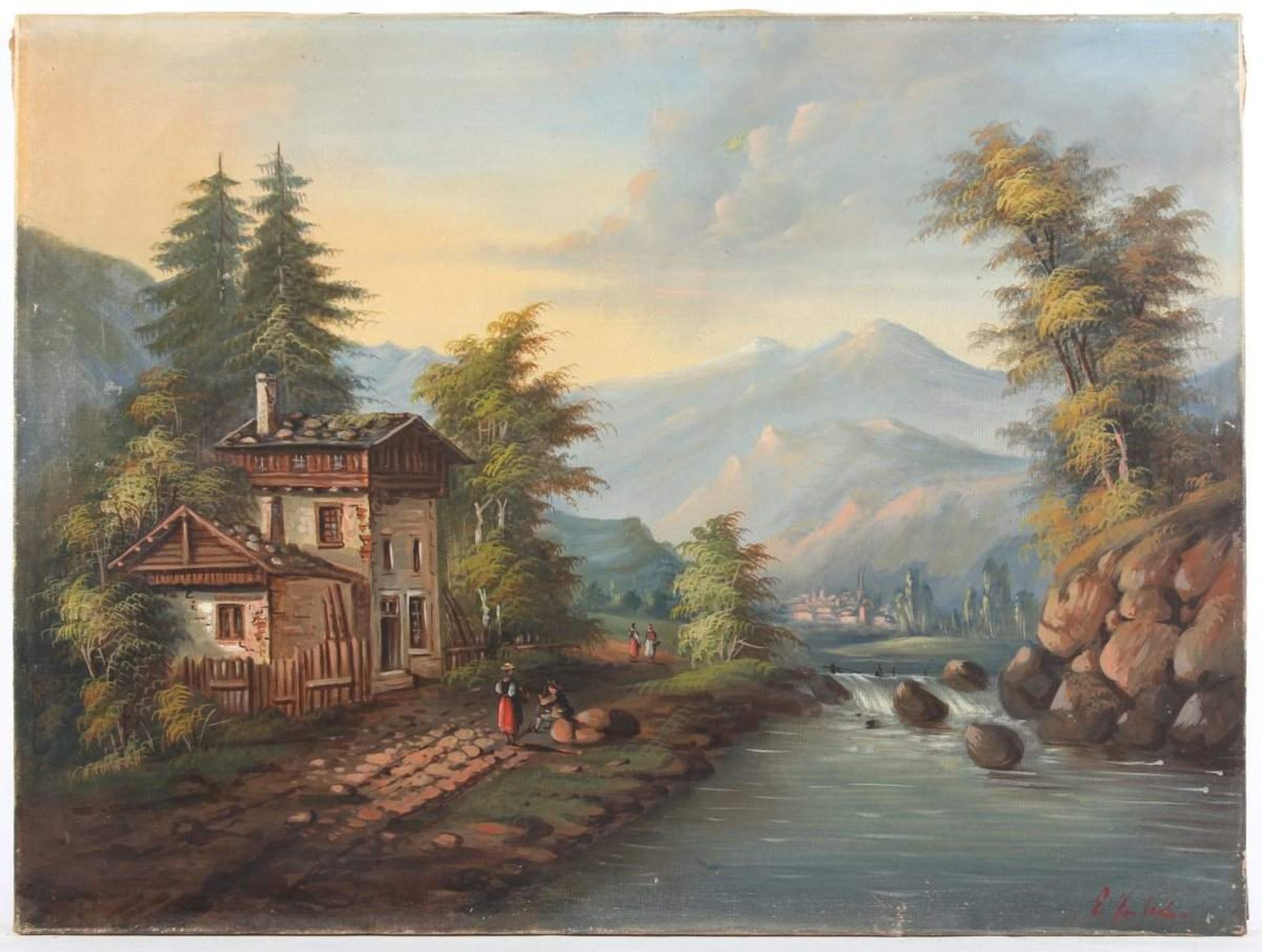 SEMBACH, E. (Maler um 1900), "Gebirgslandschaft", Öl/Lwd., 49 x 65,5, unten rechts signiert, - Image 3 of 3