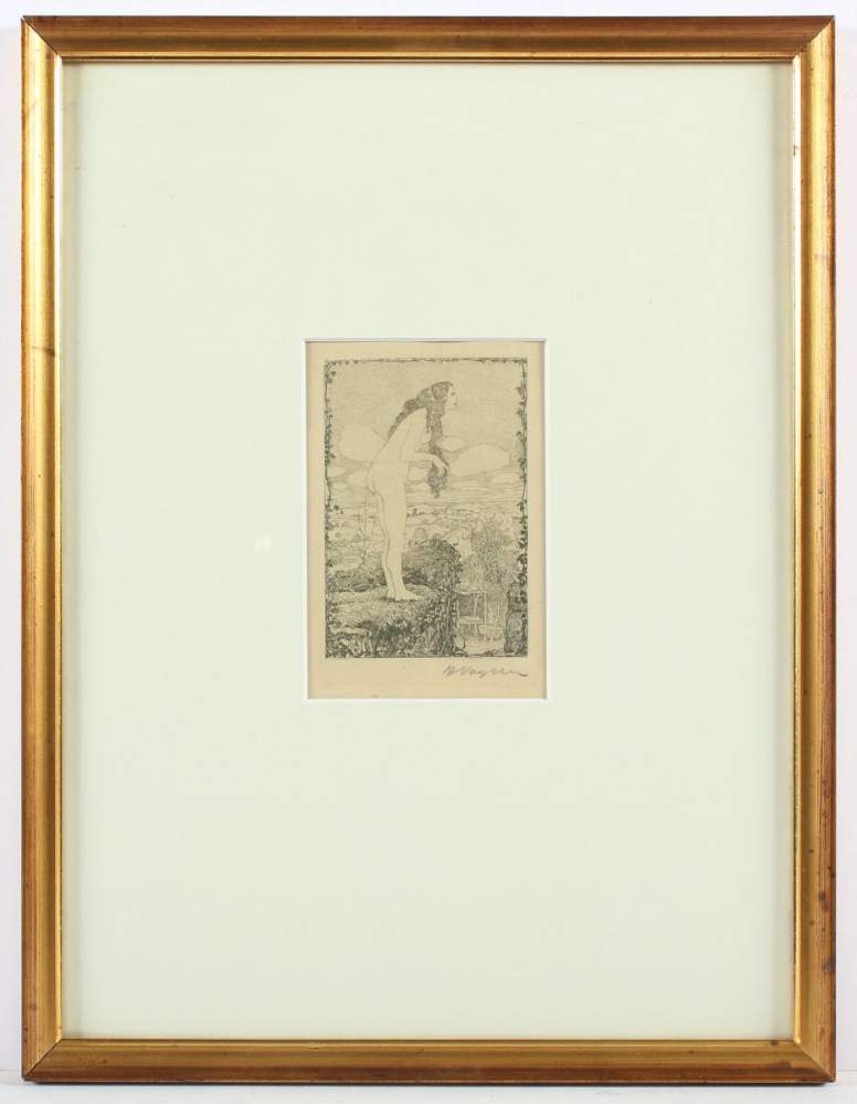 VOGELER, Heinrich, "Die Nymphe", Original-Radierung, 12 x 8, handsigniert, 1907, WV Rief 41, R. - Image 2 of 2