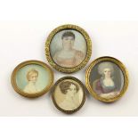 VIER MINIATUREN, Frauenportraits, bis 7 cm, meist 19.Jh.