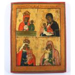 VIERFELDERIKONE, "Vier Marien", Tempera/Holz, mit Goldgrund, 22 x 17, "Gottesmutter von