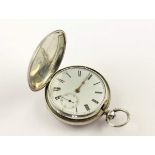 HERRENTASCHENUHR, 925/ooo Silber, weißes Emailzifferblatt mit schwarzen römischen Ziffern und