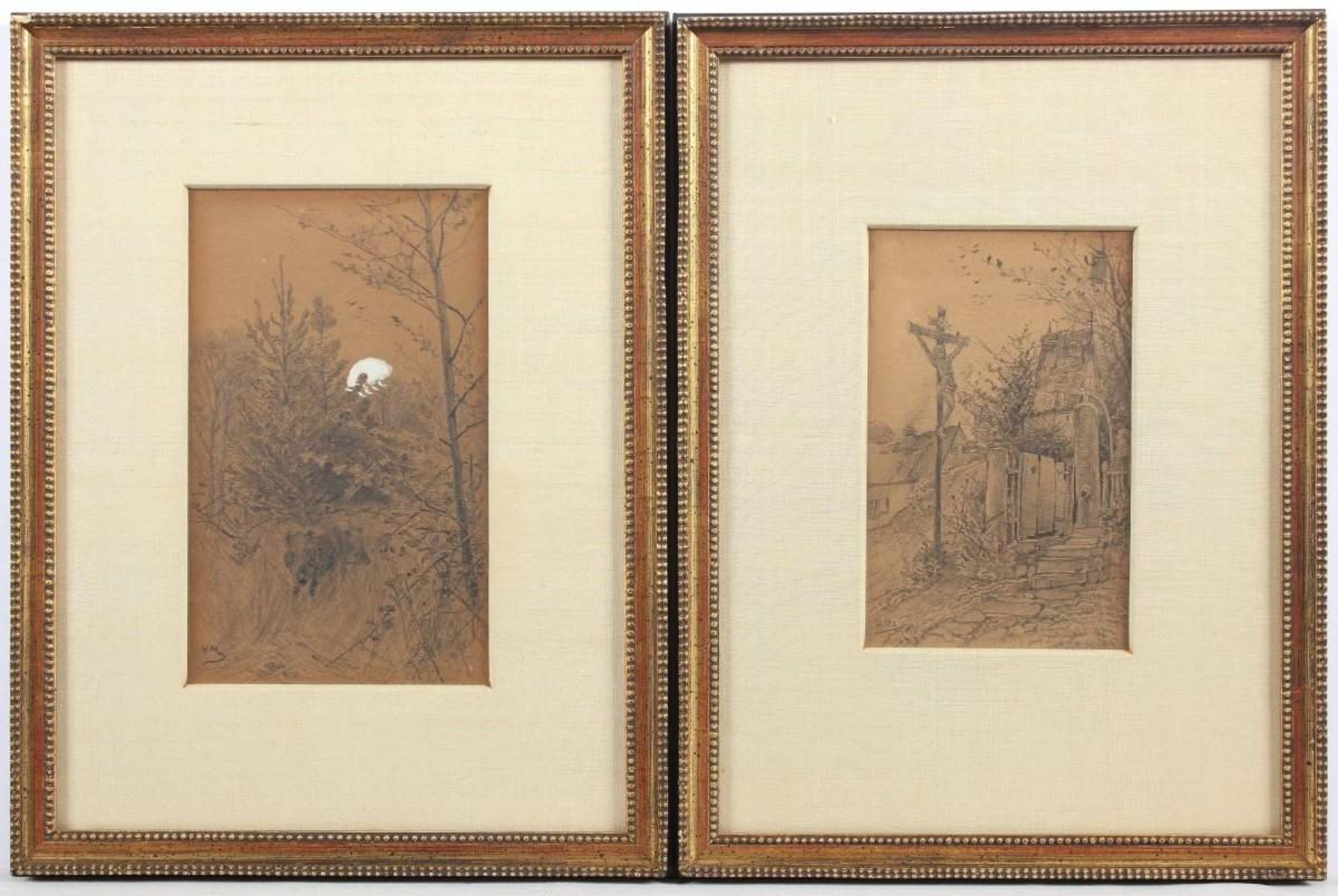 MONOGRAMMIST DES 19.JH., "Paar Landschaften", Bleistift/Papier, 17,5 x 10,5 u. 14,5 x 9,5 ( - Bild 2 aus 2