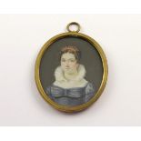 MINIATUR, "Junge Frau mit Perlendiadem", feine Malerei/Malplättchen, Dm 7,5, HOLLÄNDISCH, um 1800