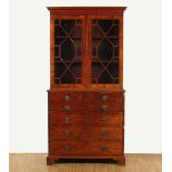 SECRETARY BOOKCASE, Mahagoni, dreischübiger Unterbau mit ausziehbarem Schreibelement, zweitüriger