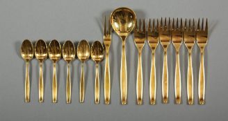 BESTECK-SET, Metall hartvergoldet (24 kt), (bestehend aus 6 Kuchen-, 6 Moccalöffeln sowie 2