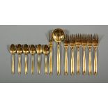 BESTECK-SET, Metall hartvergoldet (24 kt), (bestehend aus 6 Kuchen-, 6 Moccalöffeln sowie 2