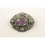 BROSCHE, Silber 800/ooo, besetzt mit einem Amethyst, L 5,7, 22,5g, um 1900