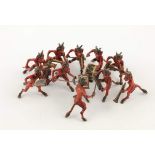 TEUFELSKAPELLE, 10tlg., Teufelsfiguren, diverse Instrumente spielend, Bronze, polychrom bemalt, H