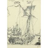 JANSSEN, Horst, "Segelschiffe (n. Backhuizen)", Original-Radierung, 23,5 x 18, 1988, Probedruck,