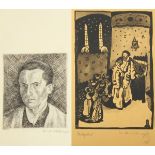 SCHUBINGER, Ch. M. (?) zwei Arbeiten, "Jüdischer Gelehrter", "Portrait", Holzschnitt von 1924 und