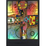 HUNDERTWASSER, Friedensreich, "Straßenkreuzung", Metallfoliendruck, 83 x 59, Namida, Glarus,