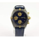 HERRENARMBANDUHR, Stahl, Marke: BREITLING, Chronographe, blaues Zifferblatt mit goldenen