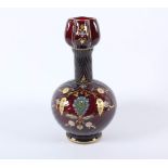 ZIERVASE, rubiniertes Glas, Emailmalerei, H 20,5, min.besch., wohl BACCARAT, um 1880