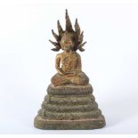 BUDDHA AUF NAGA, Bronze, vergoldet, H 27, min.besch., Ratanakosin, THAILAND, 19.Jh.