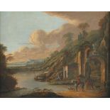 BERCHEM, Nicolaes (1620-1683), zugeschrieben, "Landschaft mit Figurenstaffage", Öl/Lwd., doubliert