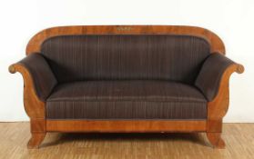 BIEDERMEIER-SOFA, Mahagoni, Messingapplikationen, besch., Polsterung erneuert, H 99, B 196, T 71,