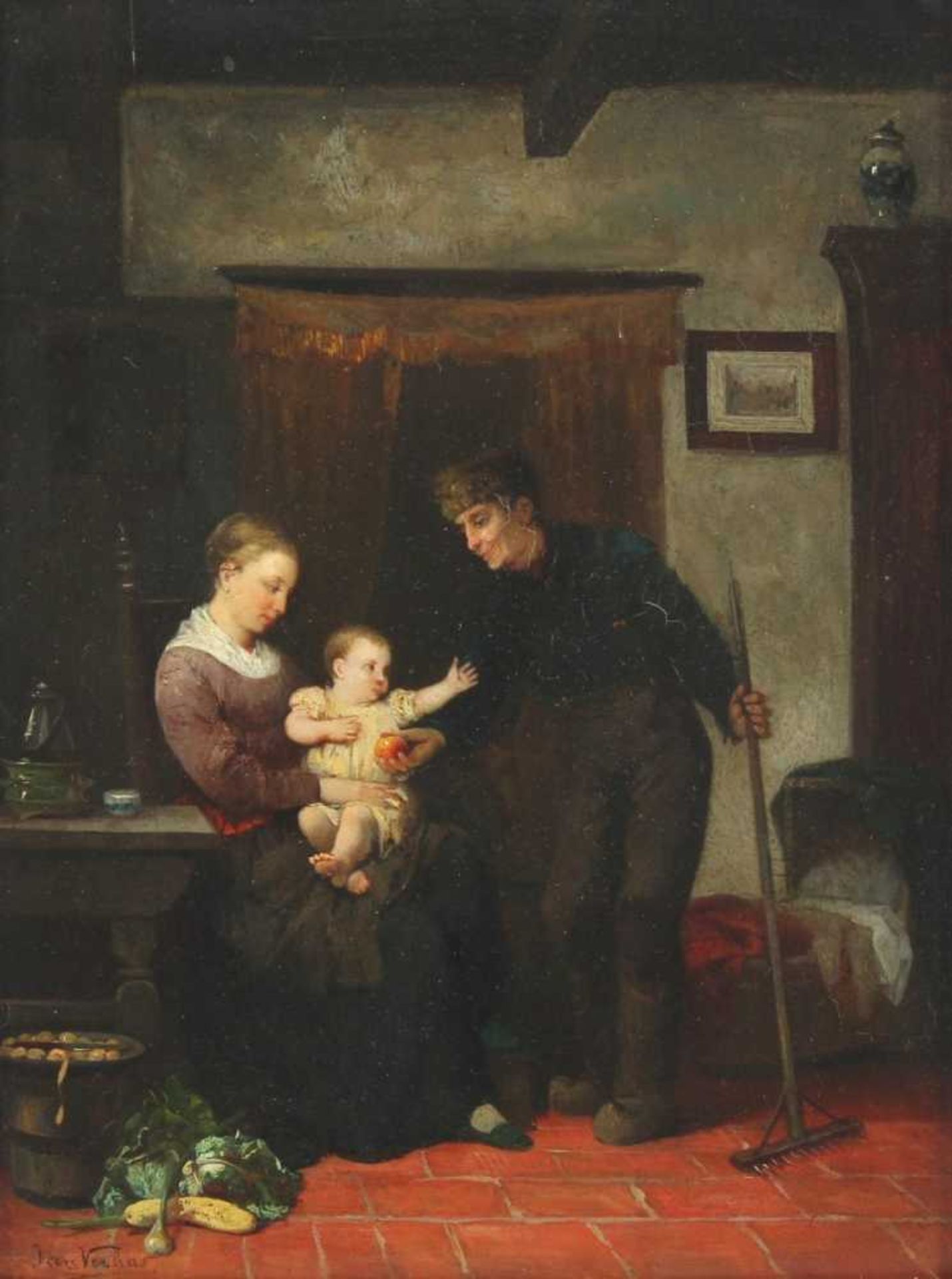 VERHAS, Jan (1834-1896), "Interieur mit Familie", Öl/Holz, 26 x 21, unten links signiert, R.