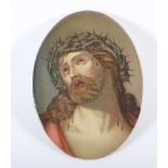 PORZELLANBILD ECCE HOMO, nach Guido Reni, polychrom bemalt, L 17, B 12,5, DEUTSCH, E.19.Jh.