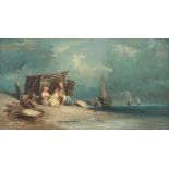 SHAYER, William (1811-1892), "Junge Fischerfrauen am Strand", Öl/Holz, 35 x 64, unten links