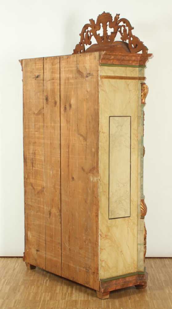 IRSCHENBERGER BAUERNSCHRANK, Holz, geschnitzt, zweitürig, polychrom bemalt, H 205, B 123, T 50, - Image 6 of 6