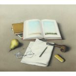 MECKSEPER, Friedrich, "Stilleben mit Buch, Pfeife, Bleistift und Papier", Gouache/Papier, 46 x 52,