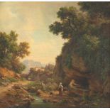 KOBEL (Deutsch A.19.Jh.), "Landschaft im Sabinergebirge mit Figurenstaffage", Öl/Lwd., 38 x 39,5,