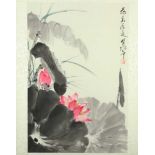 ROLLBILD LOTOSBLÜTEN, Tusche und Farben auf Papier, in der Art von Cheng Zhizhoug (1913-87),