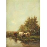 GENREMALER A.20.JH., "Kühe an einem Gewässer", Öl/Lwd., 61 x 46, R.
