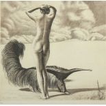 MÜLLER, Richard, "Frauenakt mit Ameisenbär", Original-Radierung, 27 x 28, nummeriert 9/96, in der