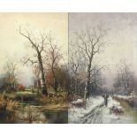 STEIGER, B. (Maler A.20.Jh.), Paar Gemälde, "Herbst und Winter", Öl/Lwd., 74 x 47, jeweils signiert,