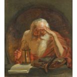 HEYSER, Friedrich W. Theodor, "Diogenes in der Tonne", Öl/Malkarton, 82 x 72, unten rechts