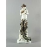 GROSSE JUGENDSTIL-FIGUR "FAUN MIT KROKODIL", dezent polychrom bemalt, Entwurf Ferdinand LIEBERMANN