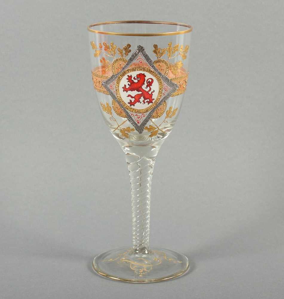 POKALGLAS, farbloses Glas, Emailmalerei mit Wappenzier, H 23,8, minst.ber., DEUTSCH, E.19.Jh.