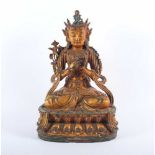 BODHISATTVA MANJUSHRI, Bronze, vergoldet, Reste blauer Kultfarbe, die Verkörperung der Weisheit