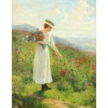 ESCHWEGE, F. A. Elmar von (1856-1935), "Junge Frau beim Pflücken von Blumen", Öl/Lwd., 70 x 56,