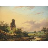 HENDRIKS, George Henry (1804-ca.1859), zugeschrieben, "Landschaft mit Ruine und Figuren", Öl/Holz,