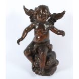 GEFLÜGELTER PUTTO, Holz, geschnitzt, dunkel lasiert, H 60, Finger besch., rest. und erg., DEUTSCH,