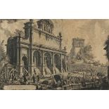 PIRANESI, G.B., "Veduta del Castello dell'Acqua Paola sul Monte Aureo", Radierung, 39,5 x 60,