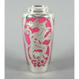 ZIERVASE, Chinoiserie in Silveroverlay, pinker Fond, H 16, ROSENTHAL, 1929