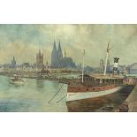 RÜDELL, Carl (1855-1939), "Große Panoramaansicht von Köln", Aquarell/Papier, 77 x 119, leicht