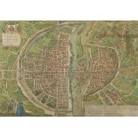 PARIS, "Lutetia,..", kolorierter Kupferstich, 35 x 48, BRAUN & HOGENBERG, um 1590, etwas besch., R.