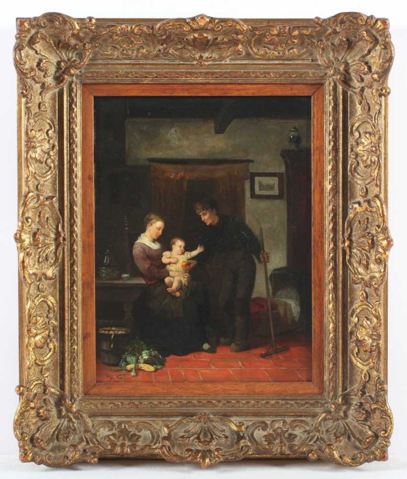 VERHAS, Jan (1834-1896), "Interieur mit Familie", Öl/Holz, 26 x 21, unten links signiert, R. - Image 2 of 4