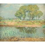 RASENBERGER, Alfred (1885-1945), "Flusslandschaft bei Neuss", Öl/Lwd., 50 x 60, unten rechts