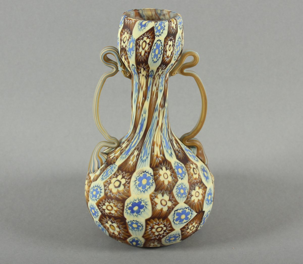 MILLEFIORI-VASE, farbloses Glas mit Murrinenaufschmelzungen, H 20,5, FRATELLI TOSO MURANO, um 1900