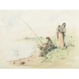 HESSE, Rudolph, "Angler", kolorierte Zeichnung, 24 x 31 22.00 % buyer's premium on the hammer