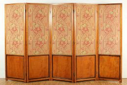 GROSSER BIEDERMEIER-PARAVENT, Kirschbaum?, fünfteilig, H 178, L 285, Bespannung erneuert, besch. und