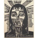 SCHMIDT-ROTTLUFF, Karl, "Christus", Holzschnitt auf chamoisfarbenem Velin. Unsigniert, 1918, 22 x