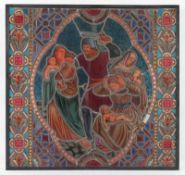 BLEIGLASFENSTER, "Bethlehemer Kindermord", polychrom gefärbtes Glas, 73,5 x 76,5, besch., gerahmt,