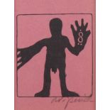 PENCK, A.R., "Achtung", Linolschnitt/farbigem Papier, 14 x 10, handsigniert, frühe Arbeit, 1976,