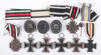 KONVOLUT ORDEN UND EHRENZEICHEN 1.WK bestehend aus vier Eisernes Kreuz 2.Kl.; zwei Ehrenkreuz für